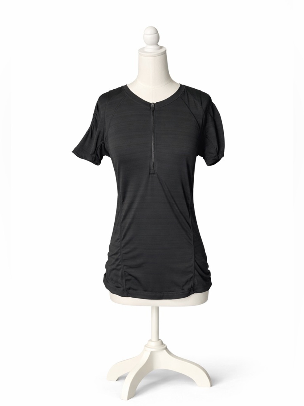 Athleta‎ Quarter Zip Polyester/Spandex T-Shirt - Women's M, Black / Gray